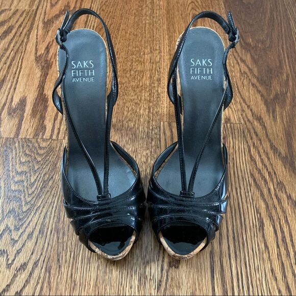 Saks Fifth Ave black leather cork stilettos - Picture 7 of 7